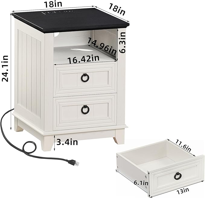 Farmhouse Coffee Table Set of 3, Furniture Set with Charging Station, Coffee Table with Hidden Storage Organizer and Nightsand 3-piece set, Country Center Table Set for Living Room,Office, Home