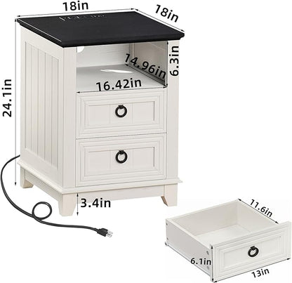 Farmhouse Coffee Table Set of 3, Furniture Set with Charging Station, Coffee Table with Hidden Storage Organizer and Nightsand 3-piece set, Country Center Table Set for Living Room,Office, Home