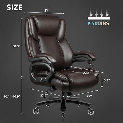 VITESSE 500lbs Heavy Duty Office Chair for Low Back Pain Relief, Big and Tall Office Chair with Ergonomic Lumbar Support, High Back Executive Chair with Quiet Rubber Wheel