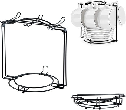 YOLIFE Tea Cup Holder for Countertop, Metal Cup and Saucer Display Stand, Foldable Tea Station Organizer, Espresso Coffee Cups Rack for Home or Bar Decor