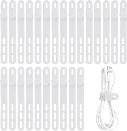 Oligei 25 Pcs Silicone Cable Ties, Cable Ties Reusable, High Elasticity Cord Wraps for Electrical Cords, Cord Organizer for Earphone, Phone Charger(White)
