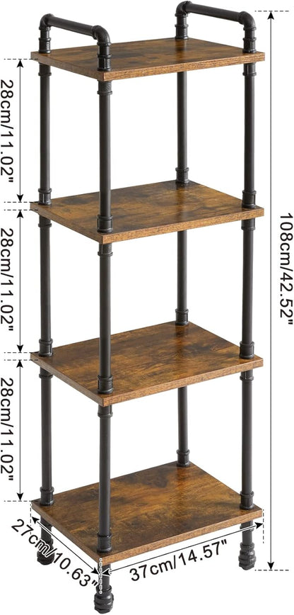 IBUYKE Industrial Pipe Ladder Shelf,4-Tier Vintage Style Book Shelf,Free Standing Units,Display Rack and Storage Organizer for Living Room,Bedroom,Kitchen,Rustic Brown UTMJ404H