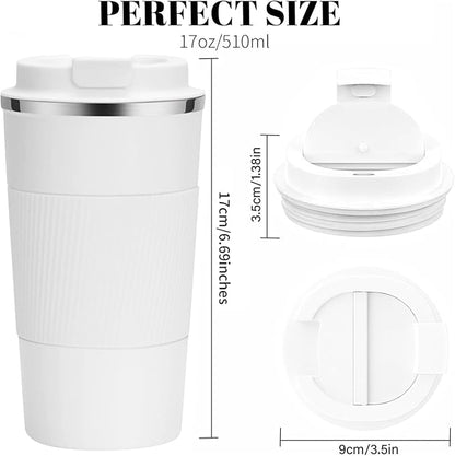 YINBAOGE Insulated Travel Coffee Mug, Spill & Leak Proof, Portable To Go Camping Stainless Steel Coffee Tumbler, Reusable Thermal Coffee Cup with Lid for Hot & Cold Drinks (White, 17 OZ)