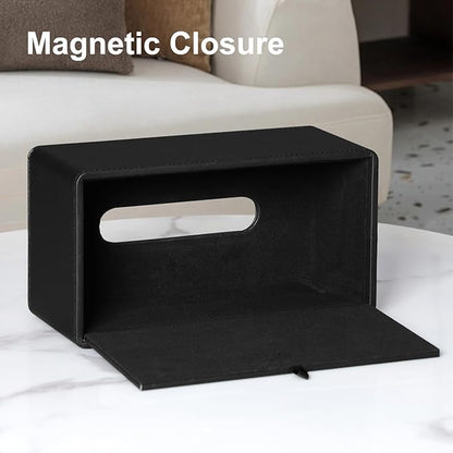 MEIBOOCH PU Leather Tissue Box Cover for 120(3-Ply)/ 160(2-Ply) Count Box of Tissues, Rectangle Tissue Box Holder for Bathroom Bedroom Living Room Office (Black)