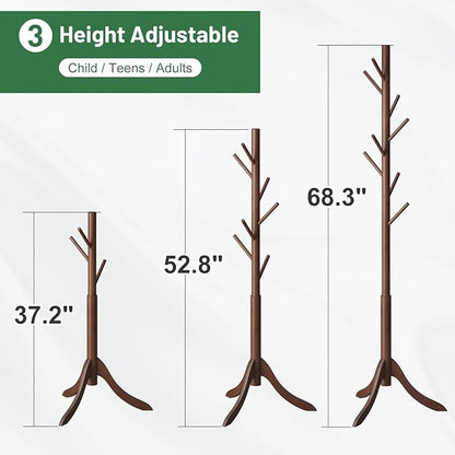 kiplant Bamboo Wood Coat Rack Stand, Freestanding Coat Tree with 8 Hooks, Hallway Entryway Hat Hanger Organizer Standing for Bedroom, Office, Clothes, Jackets, Bags, Umbrallas