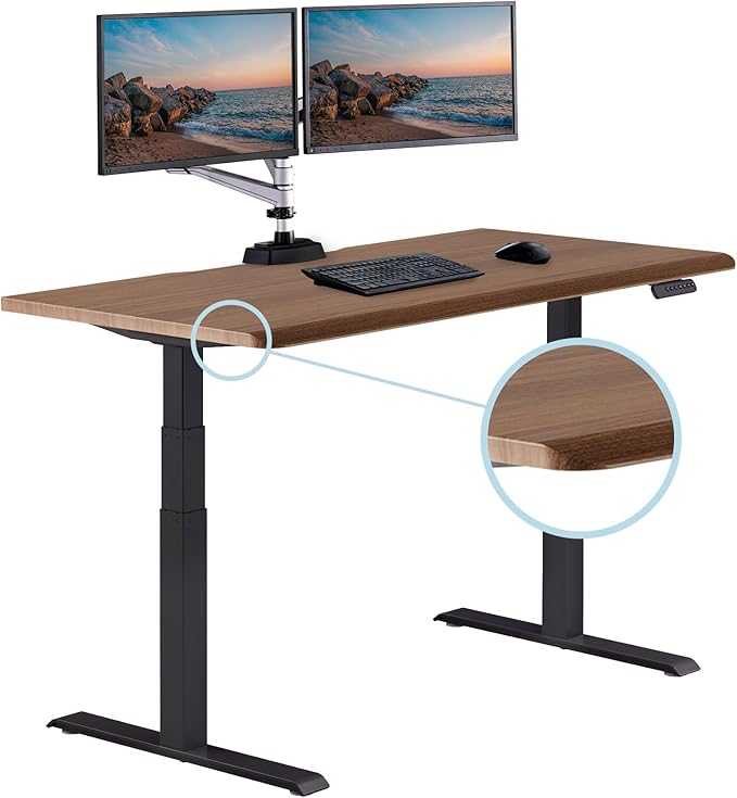 Vari ComfortEdge 60x30 Inch Adjustable Electric Standing Desk – Sit Stand VariDesk with Memory Presets, Sloped Edge, 200 LB Capacity + Tool-Free Assembly (Walnut/Black)