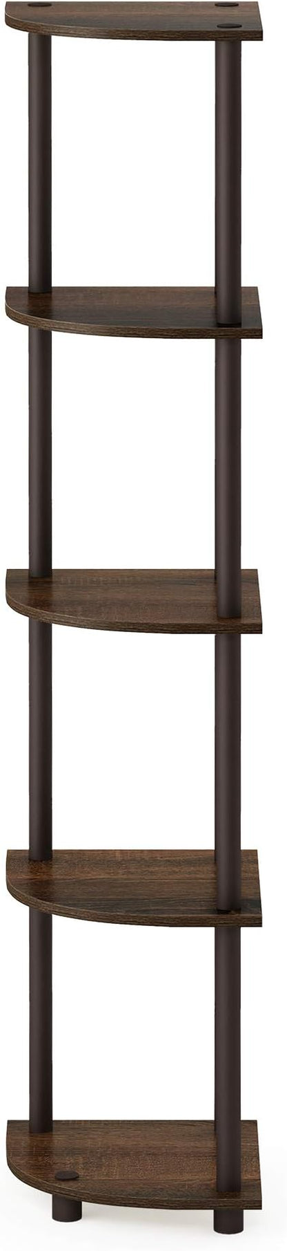 Furinno TURN-N-TUBE Corner Shelf, 5-Tier Corner Bookshelf, Open Storage Shelves, for Organization and Storage, Living Room, Home Office, Garage, Bedroom, Walnut