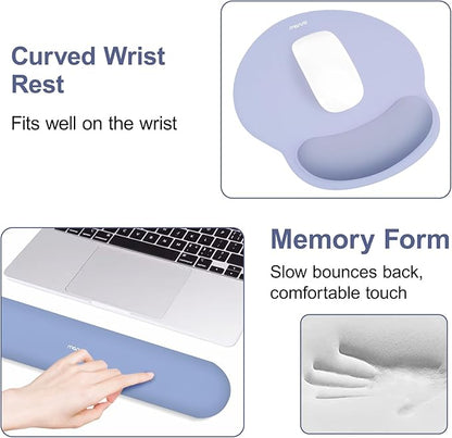 MOSISO Wrist Rest Support for Mouse Pad&Keyboard Set, Circle Curved Ergonomic Mousepad&Coaster Non-Slip Base Home/Office Pain Relief&Easy Typing Pad with Soft Cloth&Silicone Lining, Stone Blue
