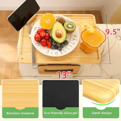 Smatdecis Couch Arm Tray Table Sofa Arm Clip, Armrest Tray Table Suitable for Home Drinks/Fast Food/Fruit Etc, Large Size Multi-Function Natural(360° Rotating Stand B)