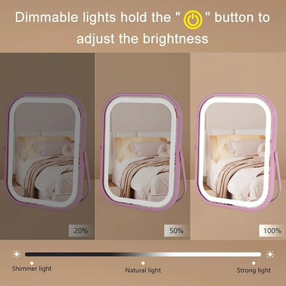 YEKKOPT Lighted Vanity Mirror, Rechargeable Travel Makeup Mirror with Lights, 8''x6'' Desk Mirror with Lights,Make up Mirror with Lighting for Makeup Desk ＆ Dressing Room