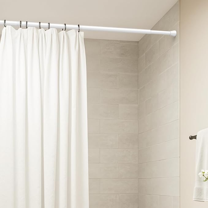 AIZESI Spring Tension Rods Adjustable Tension Curtain Rod Small Tension Rod No Drilling Expandable Spring Loaded Curtain Tension Rod (White,45" to 77"-1Pcs)
