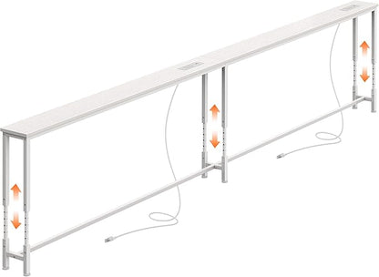 Huuger 110.2 Inch Sofa Table with Power Outlets, 23.9’’-34.4’’ Height Adjustable Range, Behind Couch Table with USB-C Ports, Sofa Tables Narrow Long, Skinny Console Table, for Small Spaces, White