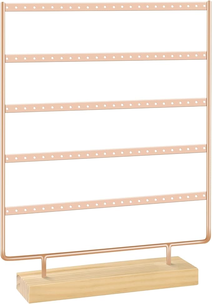 Earring Holder Organizer, 5-Tier Earring Organizer with 60-Pair Capacity, Wooden Base Metal Earring Display, Jewelry Storage & Display for Home Store, Suitable for Women