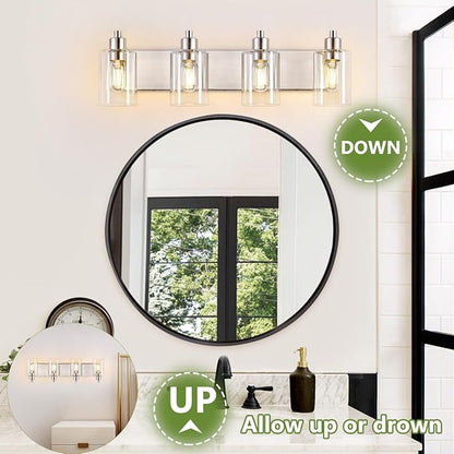 Brushed Nickel Bathroom Light Fixtures, Wall Mounted 4-Light Bathroom Lights Over Mirror with Clear Glass Shade,Wall Sconces for Kitchen Living Room Bedroom