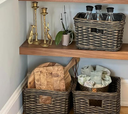 The Basket Lady Square Deep Wicker Storage Basket, Small, 12 in L x 12 in W x 8 in H, Antique Walnut Brown