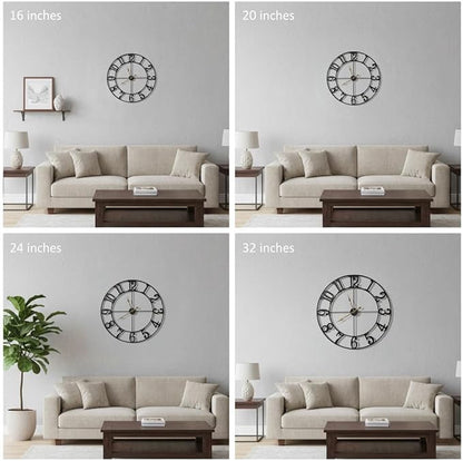 Zabiki 20 Inch Large Wall Clock Modern, Arabic Numeral Vintage Farmhouse Decorative Black Metal Wall Clock for Living Room Decor, Xmas, Birthday Gift