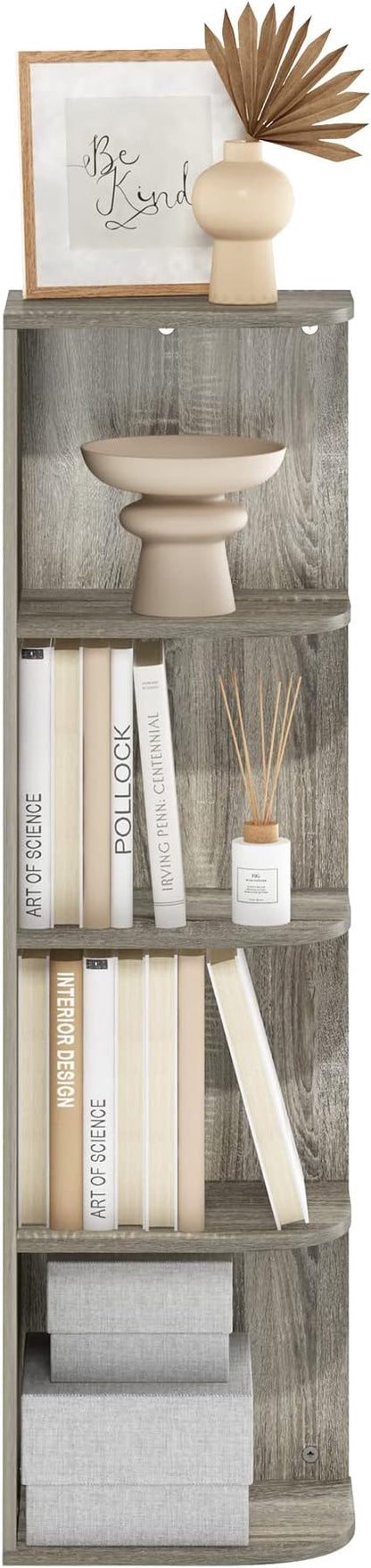Furinno Pasir 4-Tier Corner Open Shelf Bookcase, French Oak