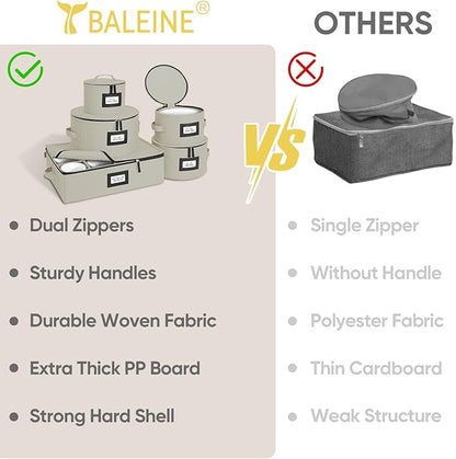 BALEINE China Storage Containers, Sturdy Quilted Wine Glass Storage, Plate Organizer with Carry Handles, Moving Boxes for Dishes, Cups, Mugs and Stemware (Plate Mug Combo, Hard Shell Cream)
