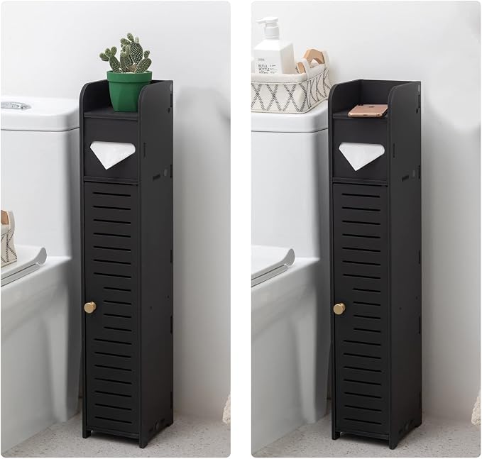 AOJEZOR Small Bathroom Storage Cabinet: Bathroom Toilet Paper Cabinet Fit for Small Roll,Black