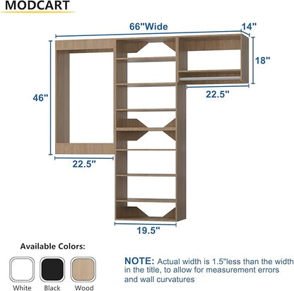 Modular Closet System, 66" Wide Closet Organizer System with Towers and Hanging, Wood Closet Tower Storage for Walk In Closets, Wall Mounted Wardrobe Organizer Kit System, Bedroom, Wood