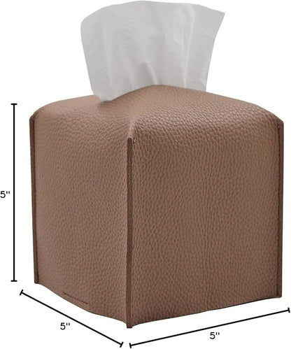 Livelab Tissue Box Cover, Square Decorative PU Leather Tissue Box Holder Modern Tissue Case Facial Paper Organizer Dispenser for Bathroom, Vanity Countertop, Night Stands, Desk, Car 5X5X5'' | Bronze