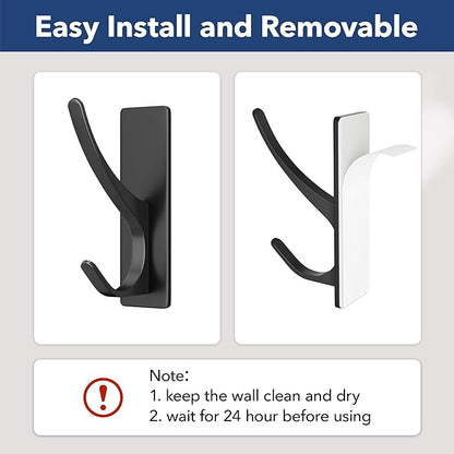 pickpiff 10 Pack Matt Black Self Adhesive Coat Hooks for Hanging: 13LB Extra Strong Stainless Wall Hook for Towel, Utensil, Backpack, Hat, Sturdy Metal Hanger for Bathroom, Kitchen, Door