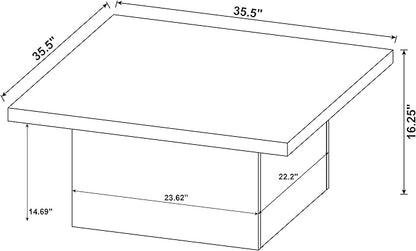 Coaster Home Furnishings - Devar - Wood - Square Coffee Table with Pedestal Base, Geometric Design and Contemporary Style - Living Room - White High Gloss - 710898