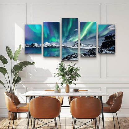 Large Wall Decor For Living Room Canvas Wall Art For Bedroom Blue Aurora Scenery Paintings Modern Canvas Art Prints Ready To Hang Office Pictures For Home Wall Decorations Artwork 5 Piece Set