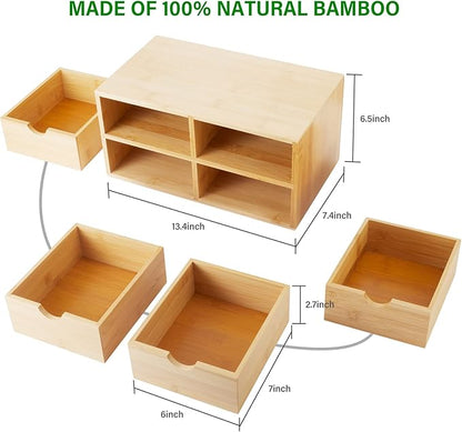 Charmewooden Bamboo Desk Organizer With Drawers Countertop Drawers Counter Storage Box Corner Desk Organizer for Home Office No Assembly Required (4 Drawers)