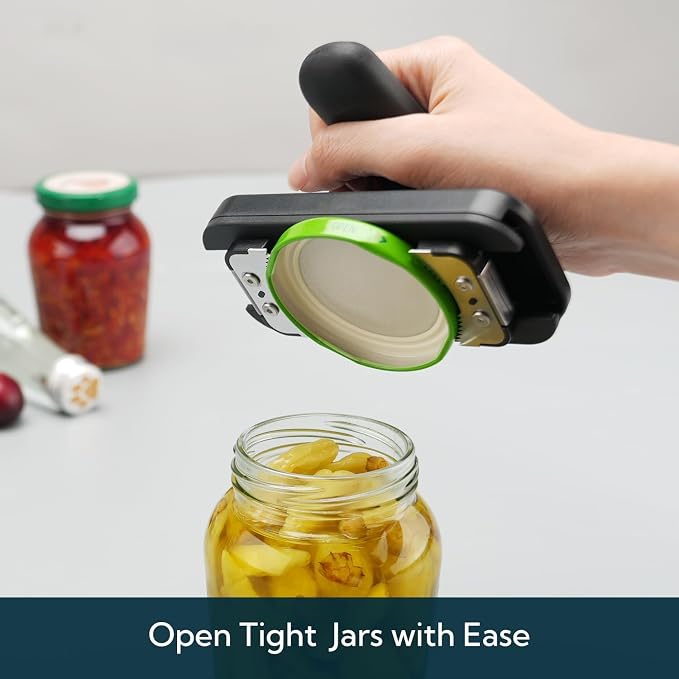 KITCHENDAO Jar Opener for Weak Hands with Durable Metal Internal Mechanism, Fits 1–4.5 Inch Lids, Twist Lid Opener, Stainless Steel Teeth, Non-slip Grip & Base Pad