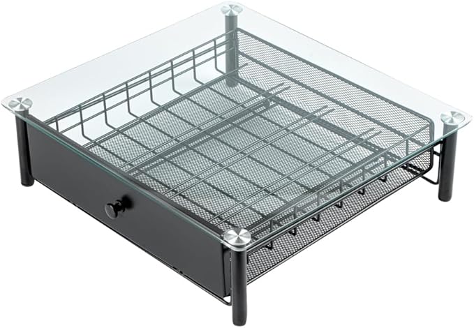 Restaurantware Restpresso 15.6 x 14.1 x 4.2 Inch Coffee Capsule Drawer 1 Heavy-Duty Pod Drawer - Holds 40 Nespresso Vertuo Capsules Glass Top Iron Espresso Pod Organizer Pods Not Included