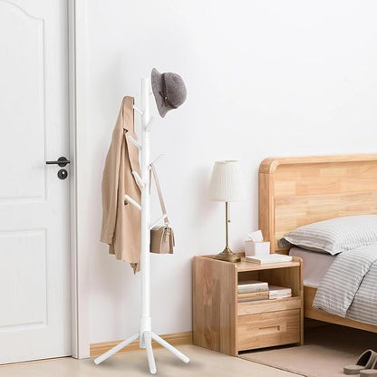 Wooden Coat Rack Stand, Freestanding Coat Rack with 8 Hooks, 3 Adjustable Size Coat Tree for Hats, Coats, Scarves bags, Coat Hanger Stand Used in Bedroom/Office/Entryway, 2 PCS (White)