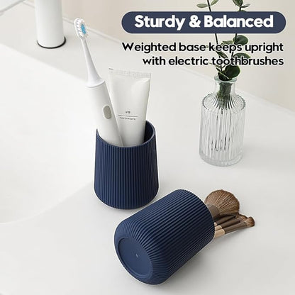 YAUKPH Navy Blue Striped Toothbrush Holder for Electric Toothbrushes Bathroom Organizer Cup for Toothpaste Kids & Adults