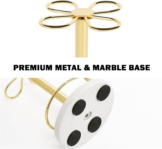 Toothbrush Holder Stand for Bathroom, Metal Toothbrush Organizer with Marble Base, Toothbrush Storage Collection for Family, Suitable for Home Hotel Countertop Vanity (Small, Gold)