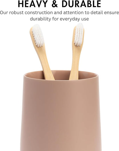 Yew Design Matte Dusty Pink/Mauve Toothbrush and Toothpaste Holder and Cup for Bathroom Vanity and Countertop, Round Organizer for Electric Toothbrushes, Floss, Razors, Cotton, and Mouthwash