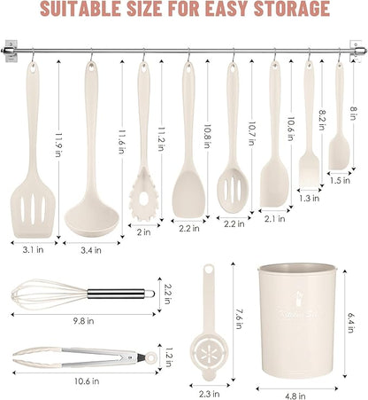 Kitchen Utensils Set-12 Pieces Silicone Cooking Utensils Set (Dishwasher Safe) 392°F Heat Resistant Spatula Set, Nonstick Cookware