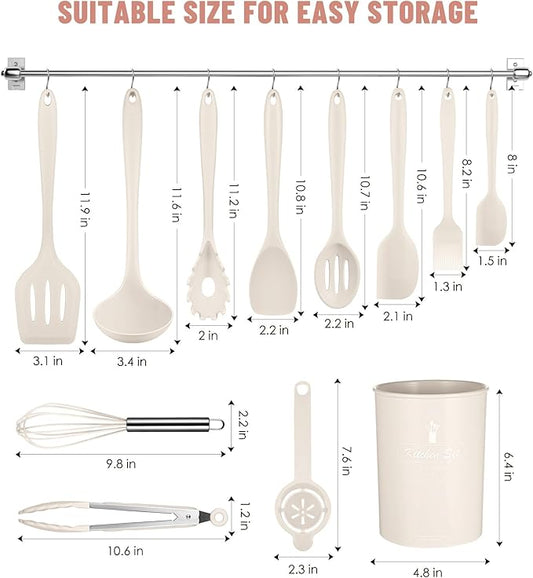 Kitchen Utensils Set-12 Pieces Silicone Cooking Utensils Set (Dishwasher Safe) 392°F Heat Resistant Spatula Set, Nonstick Cookware