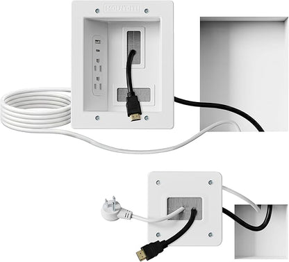 Mount-It! in-Wall TV Cable Management Kit with Recessed Power – Dual Outlet, USB-A and USB-C Ports, 9ft Cord, and Hand Saw – Easy, Safe Cable Management for Organized TV and Home Theater Setups