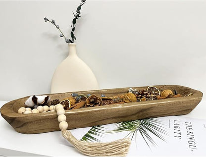 Wooden Dough Bowl Decor, Vintage Wooden Bowl Hand Carved Home Decor for Dining Table Center, Living Room, Kitchen Decor. (20inch brown)