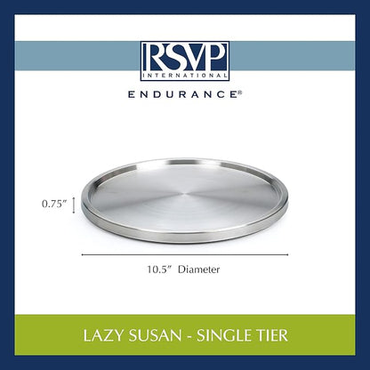 RSVP International Endurance TURN-1 Turntable Lazy Susan, Stainless Steel, 10.5" | Handy in Cabinet, Refrigerator or on Counters | Organize Spices, Canned Foods, Pots, Pans, Dinnerware, 10.5 Inch