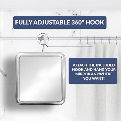 MIRRORVANA Hanging Fogless Shower Mirror for Shaving with 360° Rotatable Swivel Hook - Anti Fog and Shatterproof 6.3" x 6.3" Surface (Chrome)
