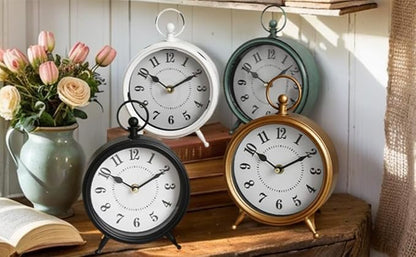 MACVAD Small white table clock Vintage Rustic White Table Clock on Stand, Decorative Desk and Shelf Clock Farmhouse Mantel Clock Rustic Non-Ticking Clock