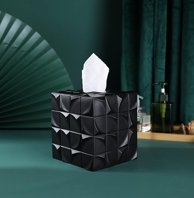 Hymmah Modern Square Tissue Box Cover Holder,Bathroom Accessories Decor Unique Design Tissue Box Cover for Bathroom Vanity Counter Tops Also Great for Bedrooms and Living Rooms