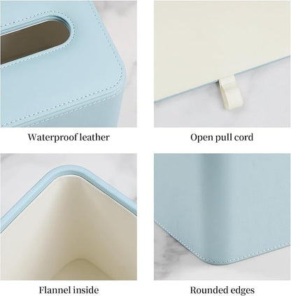 MEIBOOCH PU Leather Tissue Box Cover with Magnetic Closure, Square Tissue Box Holder with Rounded Edges Design (Blue, Square)