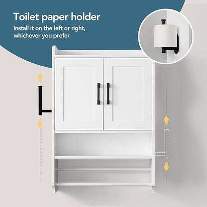 Bathroom Wall Cabinet with Door, Over The Toilet Wood Hanging Medicine Cabinets with DIY Lighting for Laundry Room Kitchen Storage