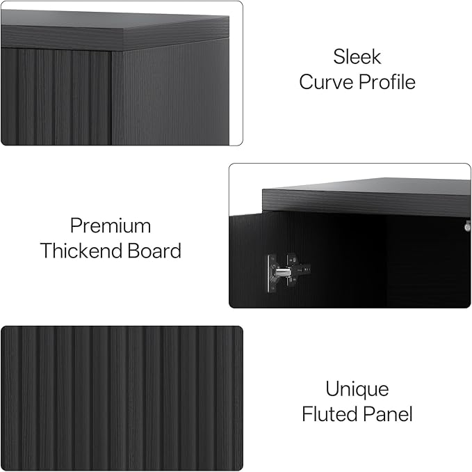 31” Sideboard Cabinet with Storage, Fluted Accent Cabinet with Adjustable Shelves, Modern Wood Credenza Cabinets with Pop-up Doors for Entryway Kitchen Living Room Hallway, Black 4pcs