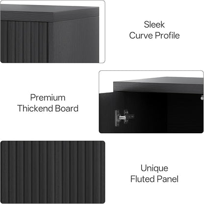 31” Sideboard Cabinet with Storage, Fluted Accent Cabinet with Adjustable Shelves, Modern Wood Credenza Cabinets with Pop-up Doors for Entryway Kitchen Living Room Hallway, Black 4pcs