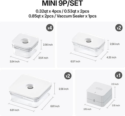 VAKUEN Premium Airtight Food Storage Containers, Mini 9P/SET include Vacuum Sealer, Smart One-Click Seal Lid, No Hinges, 100% Leak Proof, BPA-FREE, Dishwasher, Freezer & Microwave Safe