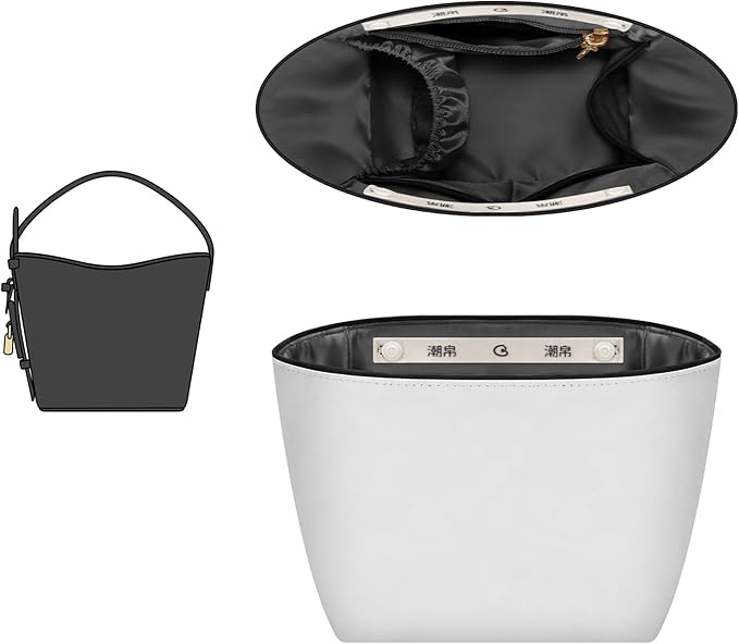 GIVLEFLY Purse Organizer Insert Fit for All In BB Tote Organizer Insert with Cup Holder, Light Weight Small Purse Liner with Built-In Zipper Pocket (Dark Gray Lining,Small)