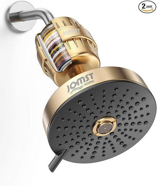 Filtered Shower Head COMBO – for Healthier Skin & Hair | 3 Mode High Pressure Shower Heads with 25-Stage Filtration | Removes 99.947% Chlorine & Heavy Metals | Shower Head with Filters - Golden